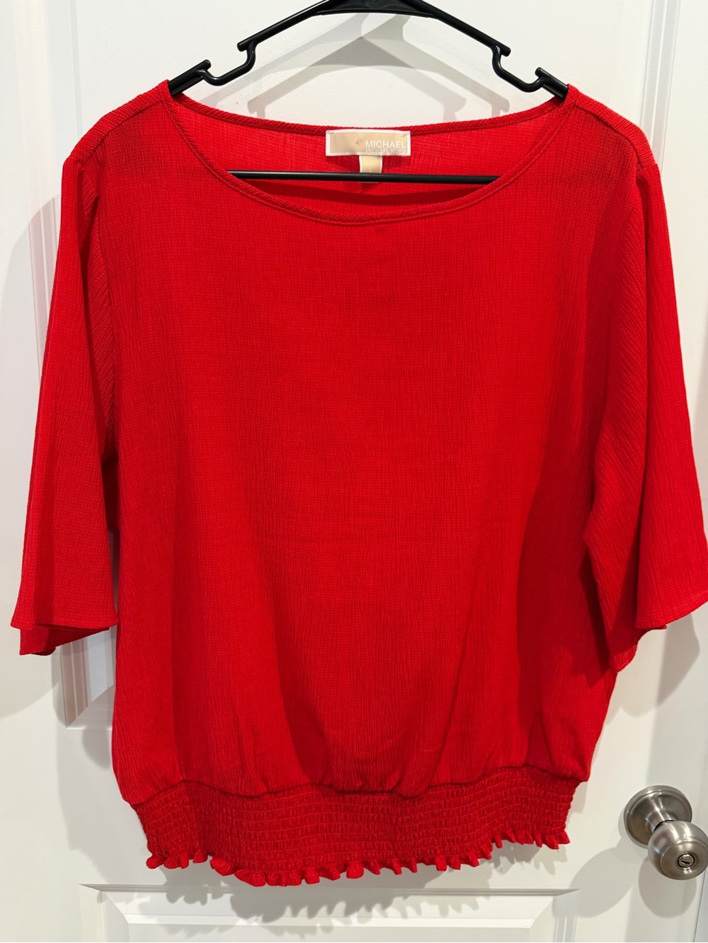 MICHAEL Michael Kors Red Smocked-Hem Top Size Large